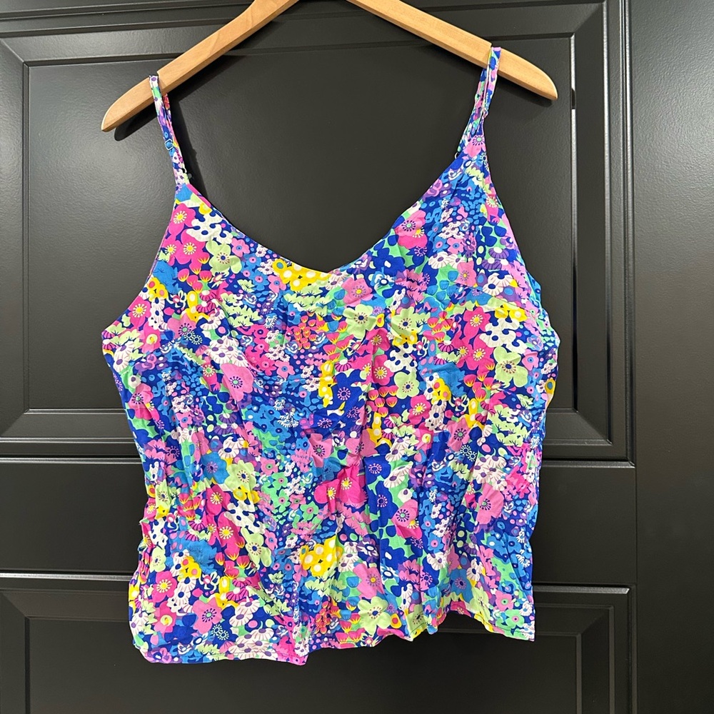 Bright Multi Floral V-Neck Spaghetti Strap Cami - Blue/Pink